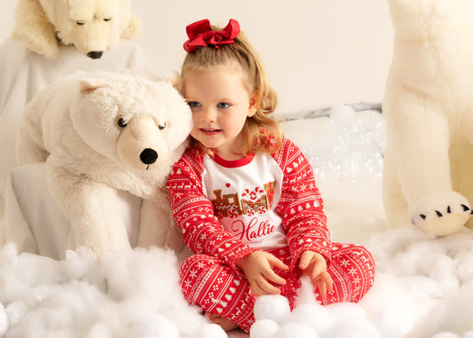 Gingerbread Train - Embroidered Christmas Pyjamas- Kids & Adults