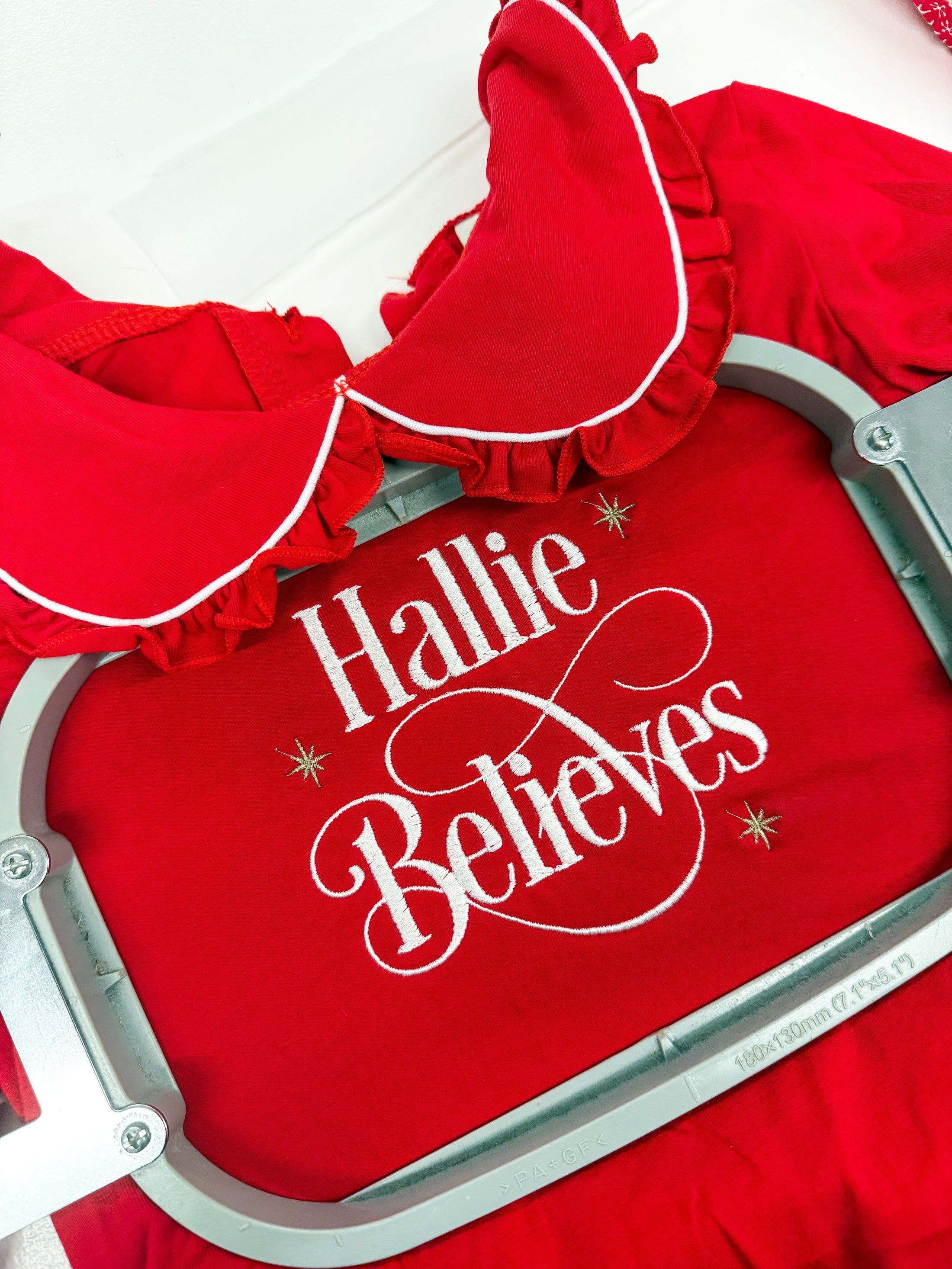 Believes Frills - Peter Pan Collar Christmas Embroidered Initial Pyjamas