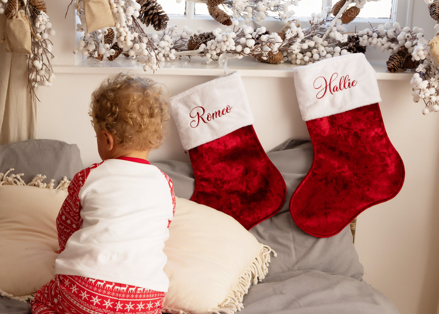 Handmade Embroidered Crushed Velvet Christmas Stocking
