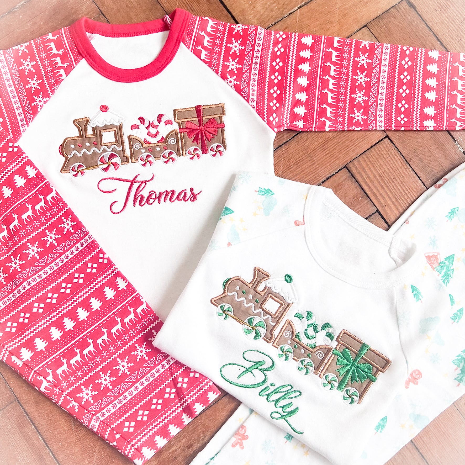 Gingerbread Train - Embroidered Christmas Pyjamas- Kids & Adults
