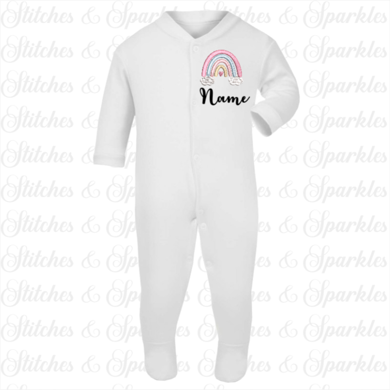 Button Up Sleepsuit Romper - Embroidered Boho Rainbow