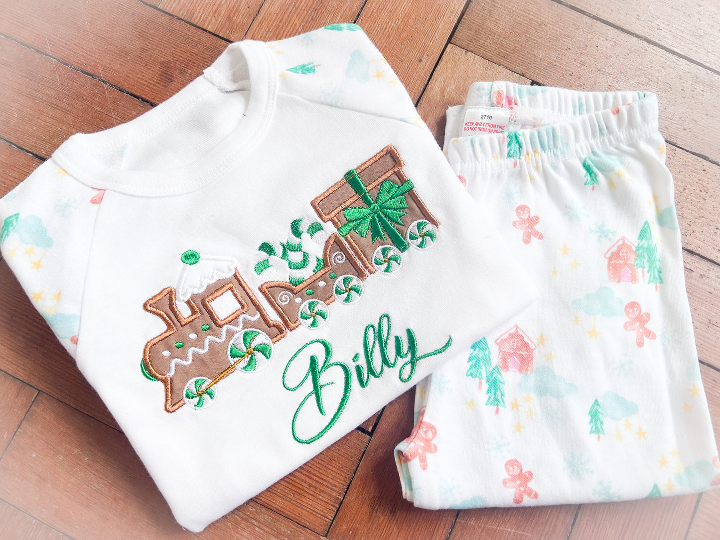 Kids Embroidered Gingerbread Train Christmas Pyjamas