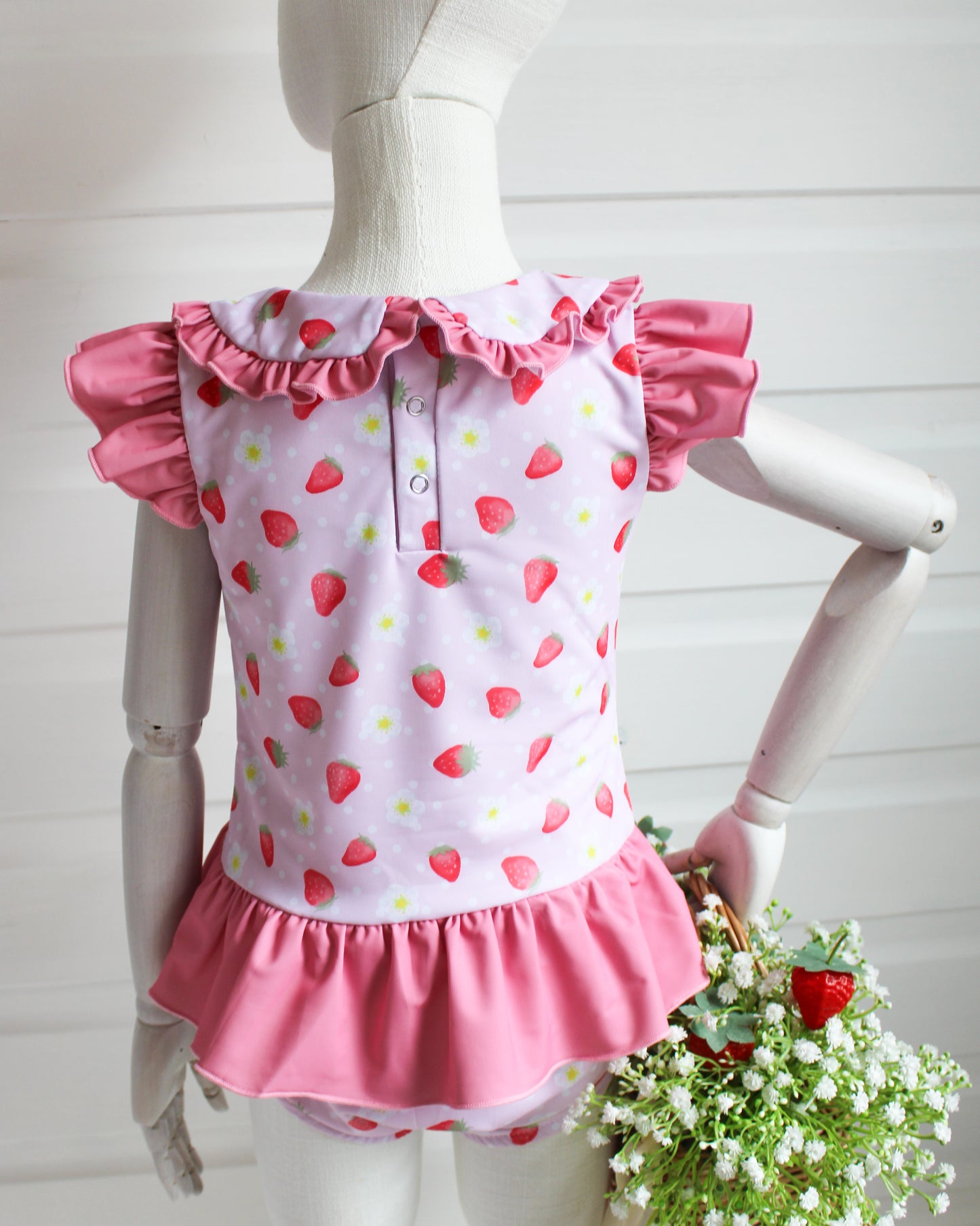 Exclusive Strawberry Embroidered Initial Swim Bather