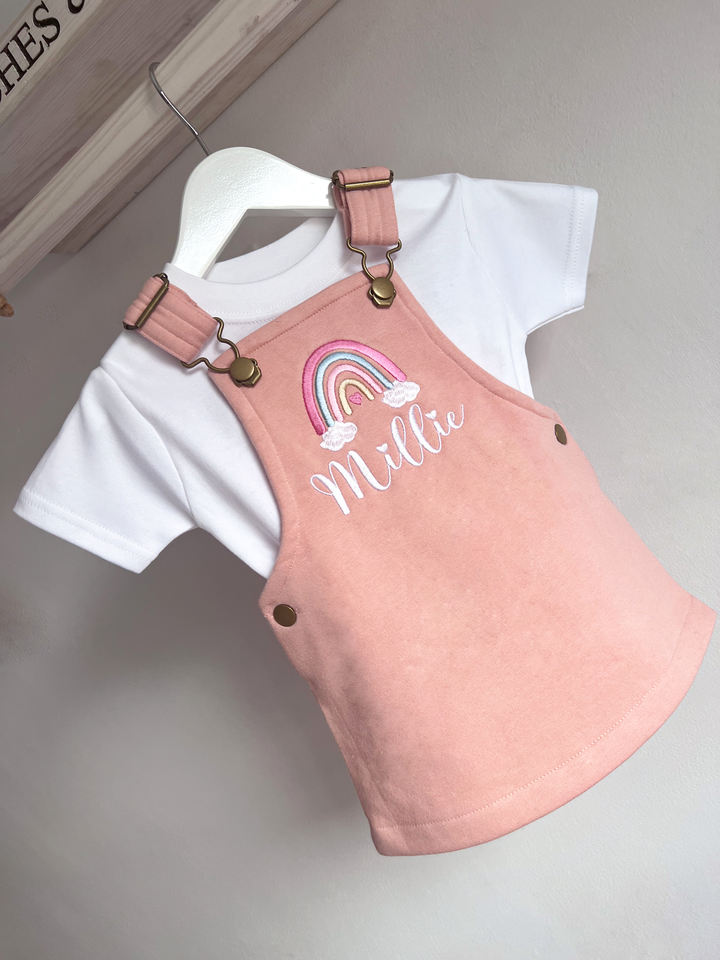 Dungaree Dress - Embroidered Boho Rainbow