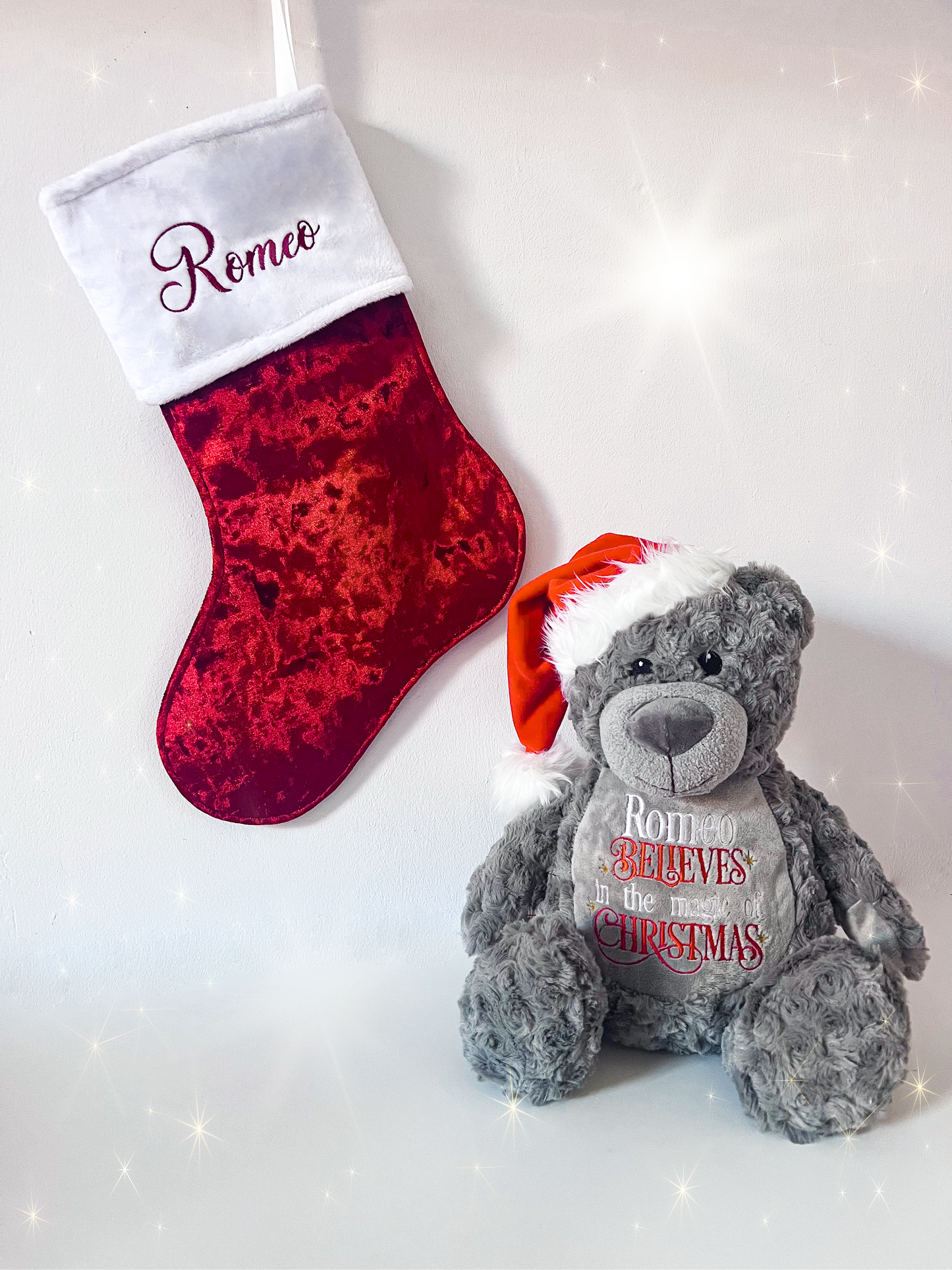 Handmade Embroidered Crushed Velvet Christmas Stocking