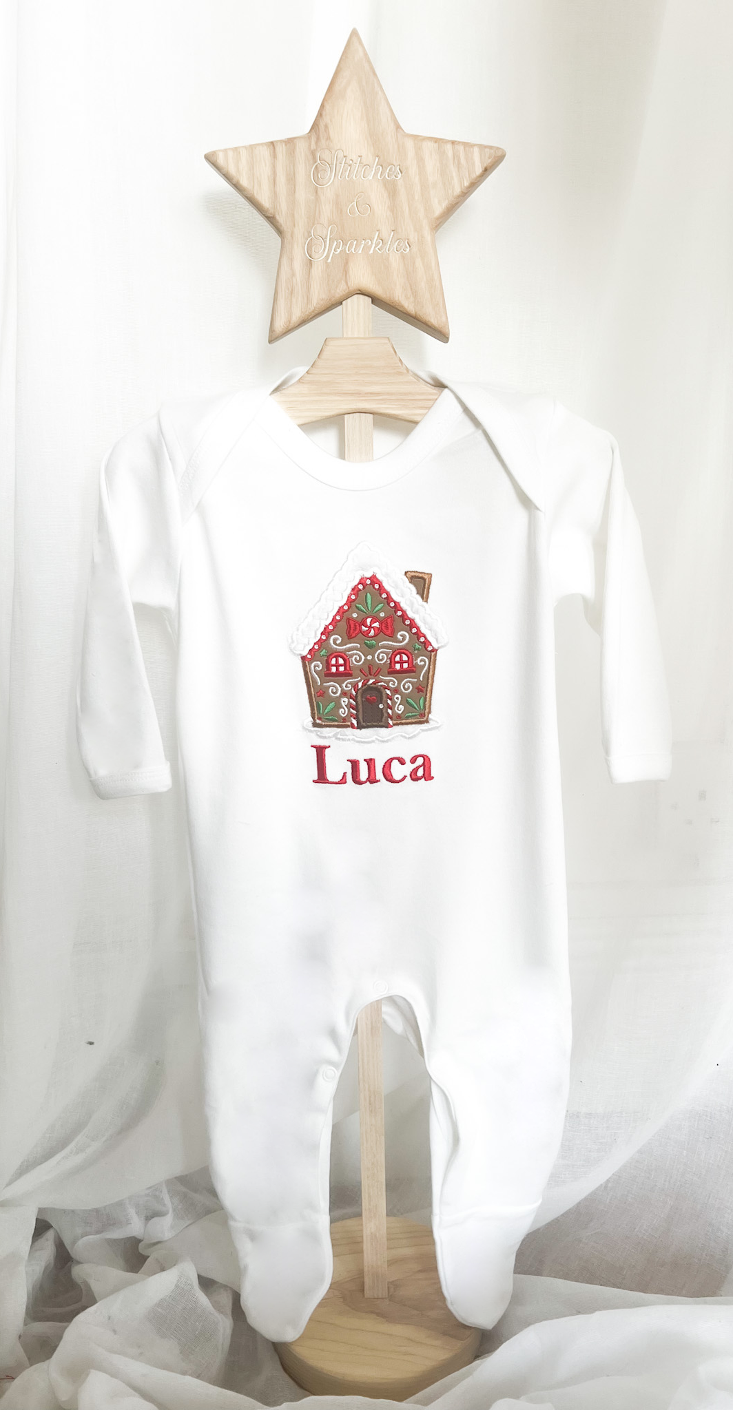 Embroidered Gingerbread Christmas House Romper