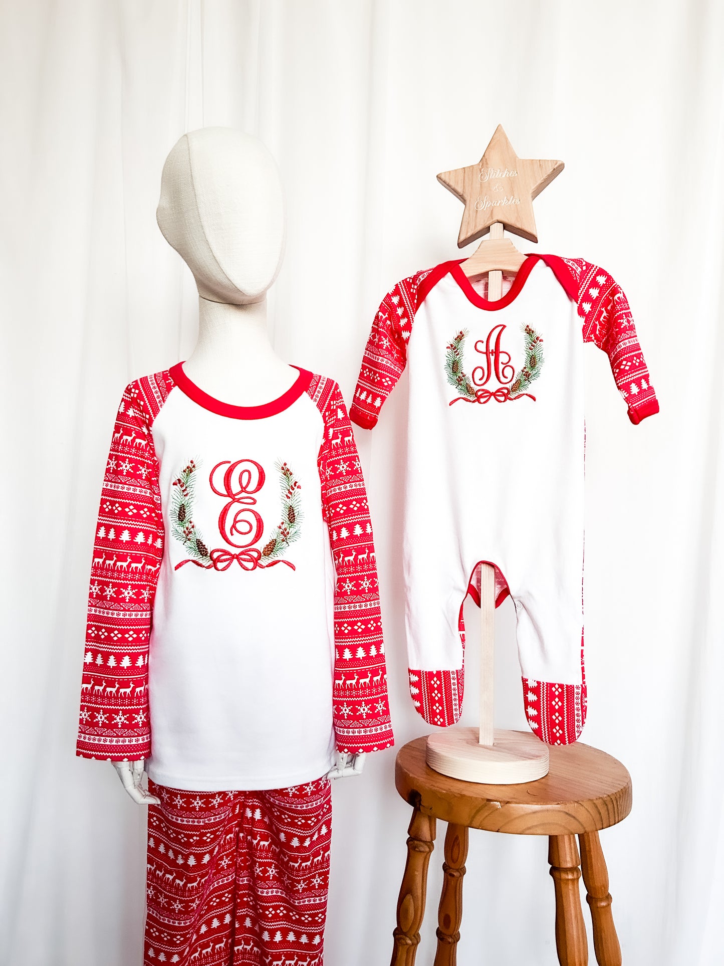 Embroidered Elegant Christmas Wreath & Romper