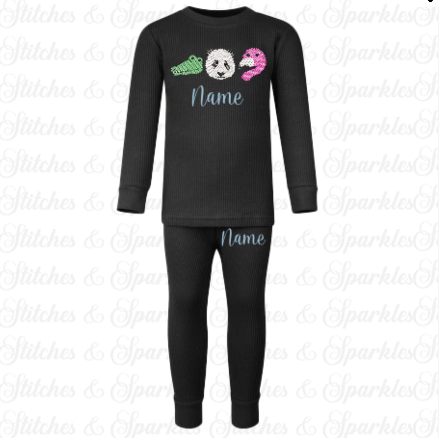 Embroidered Ribbed Loungewear - Safari Animals
