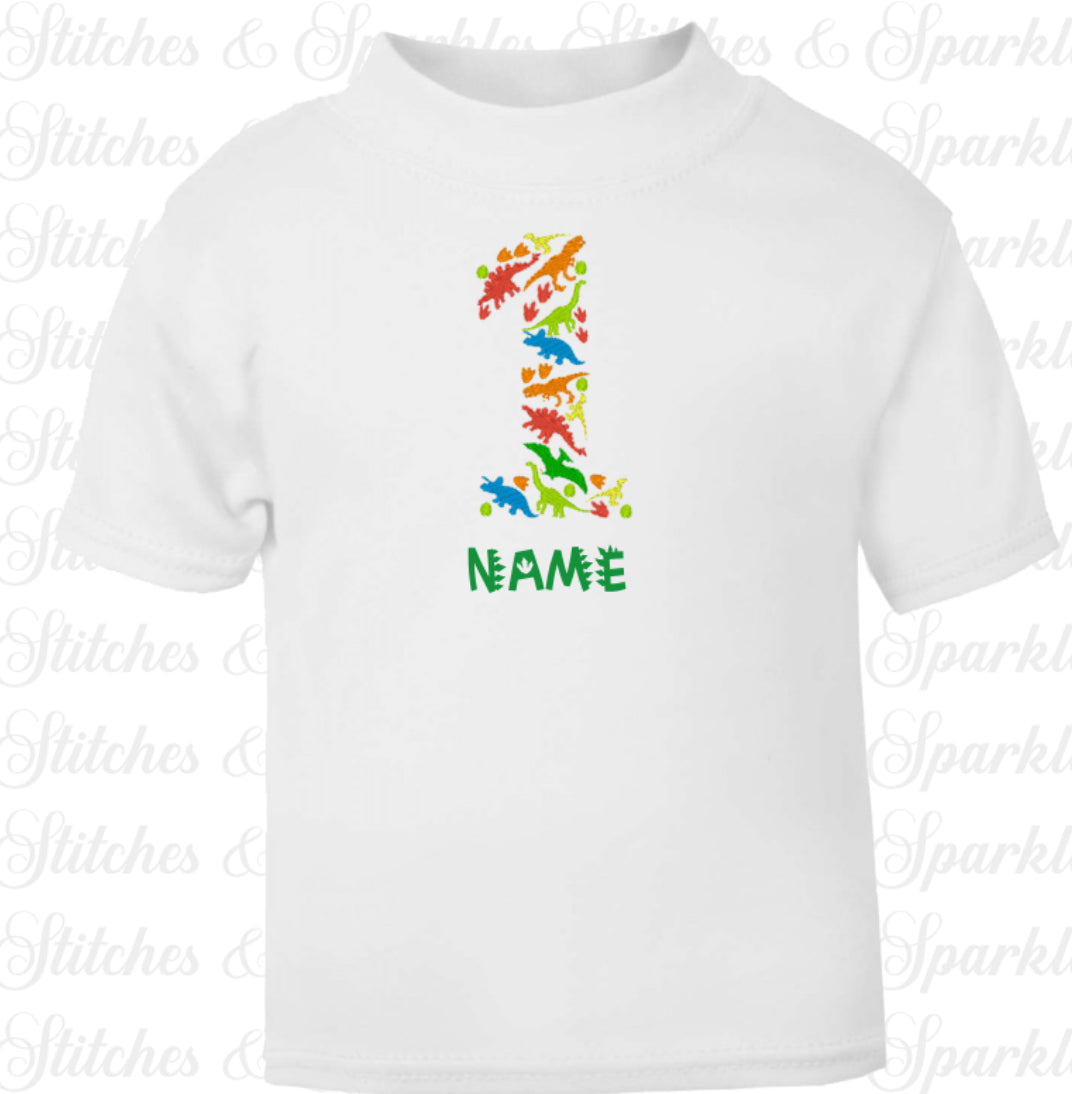 Embroidered Dinosaur Birthday Age T-shirt