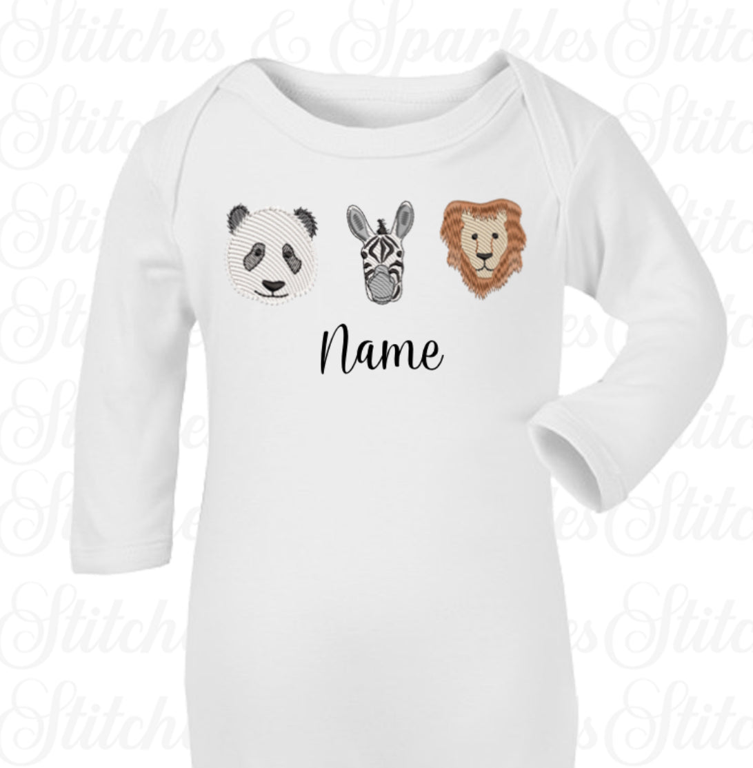 Embroidered Safari Animals Romper