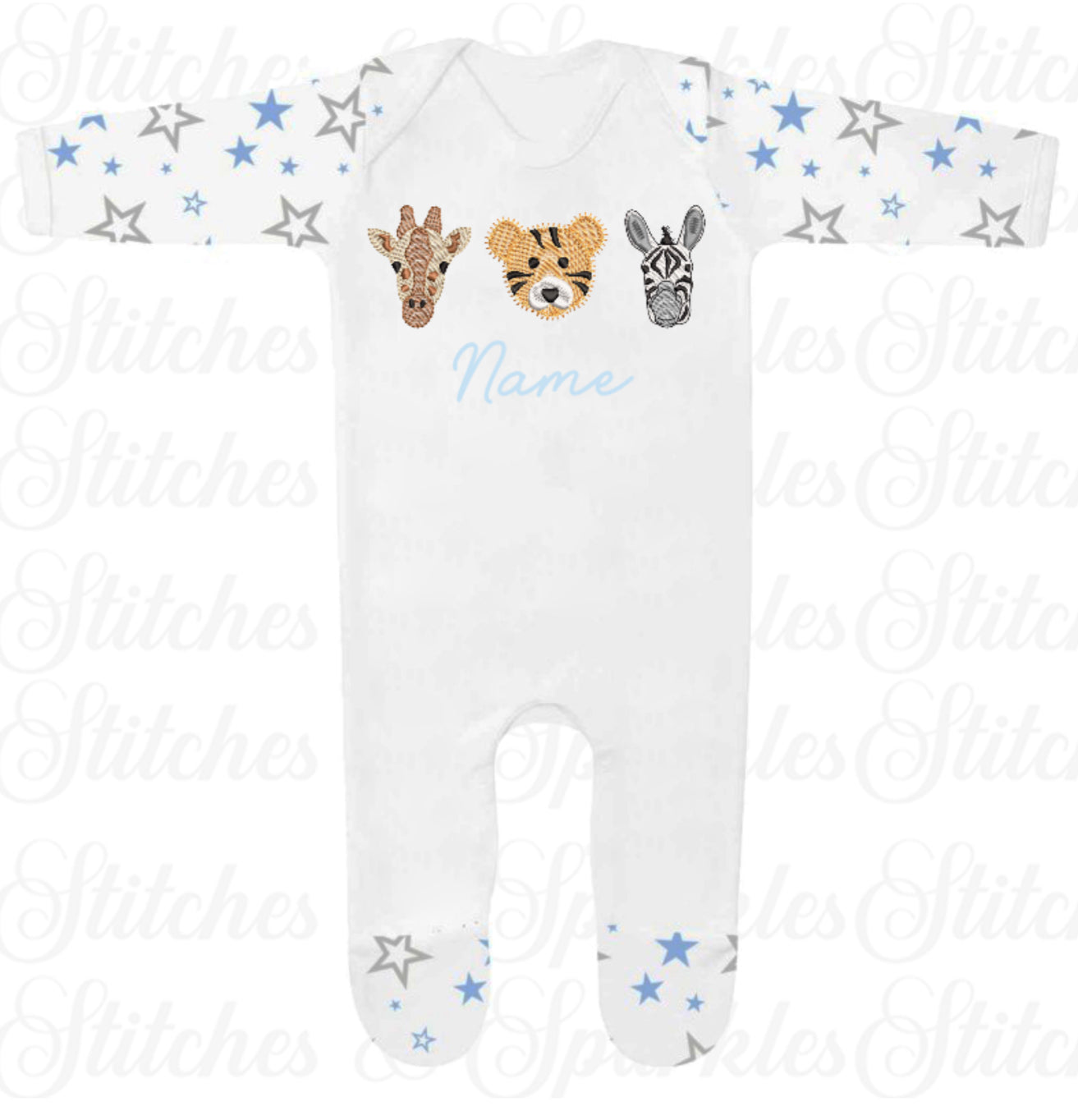 Embroidered Safari Animals Romper
