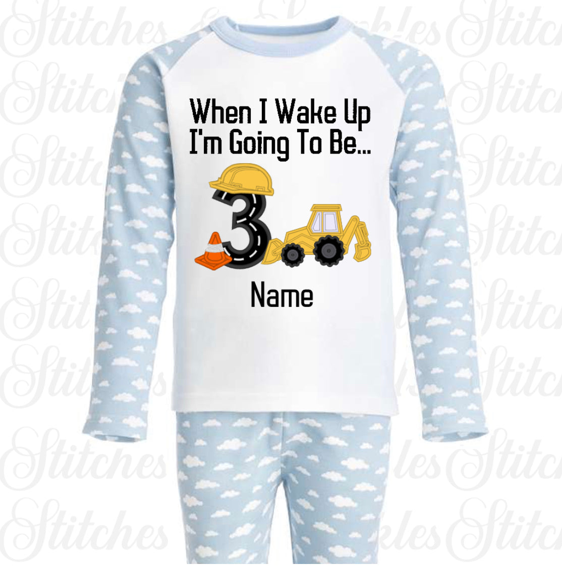 Embroidered Construction Truck Birthday Pyjamas