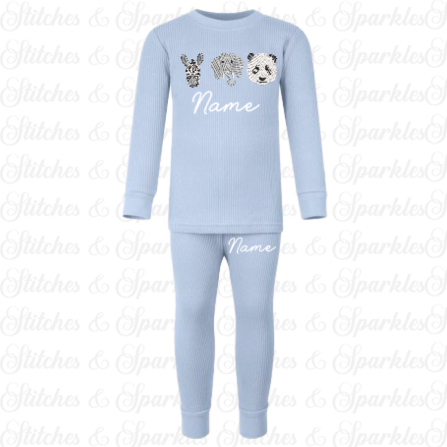 Embroidered Ribbed Loungewear - Safari Animals