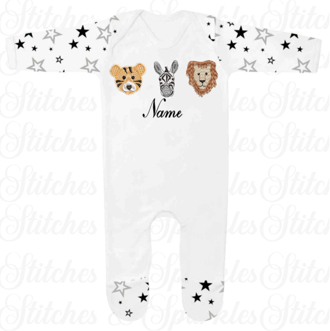 Embroidered Safari Animals Romper