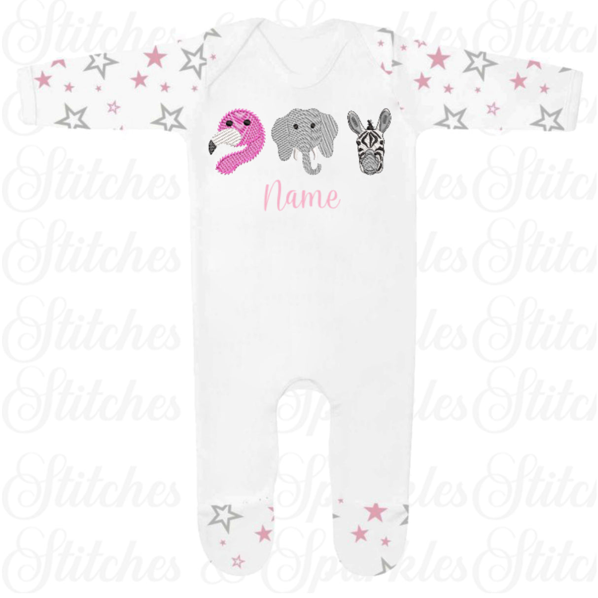 Embroidered Safari Animals Romper