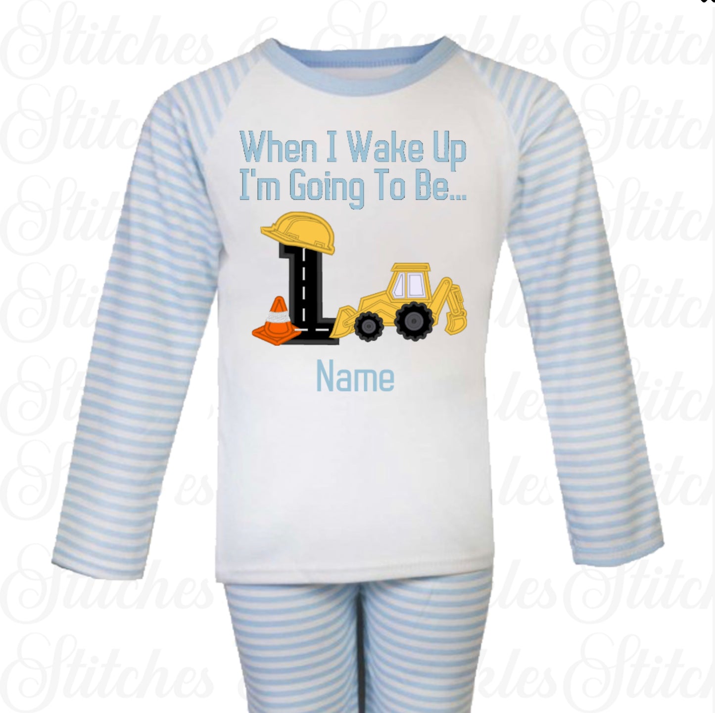 Embroidered Construction Truck Birthday Pyjamas