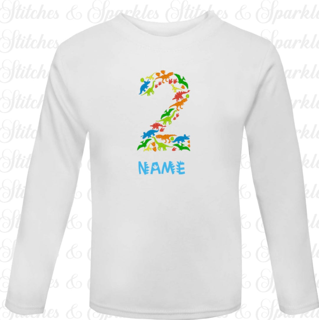 Embroidered Dinosaur Birthday Age T-shirt