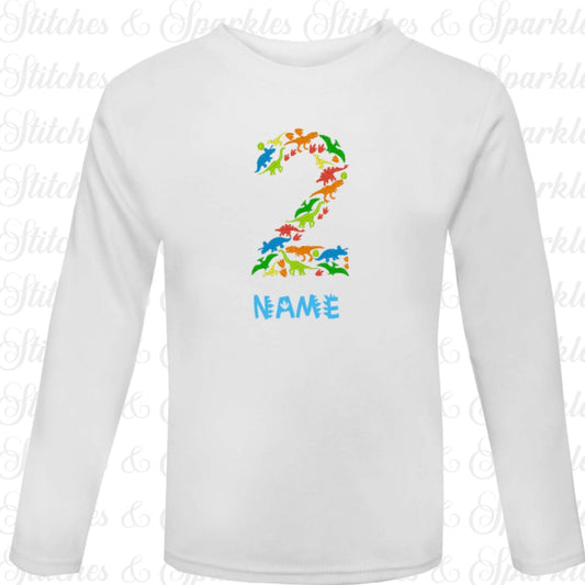 Embroidered Dinosaur Birthday Age T-shirt