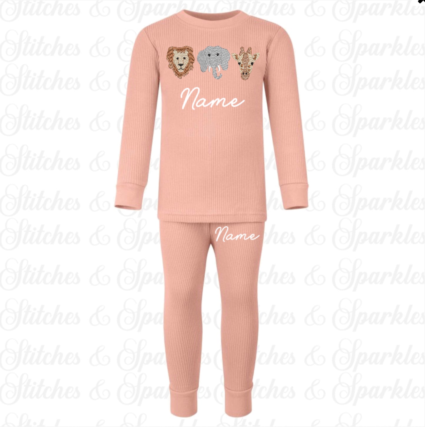 Embroidered Ribbed Loungewear - Safari Animals