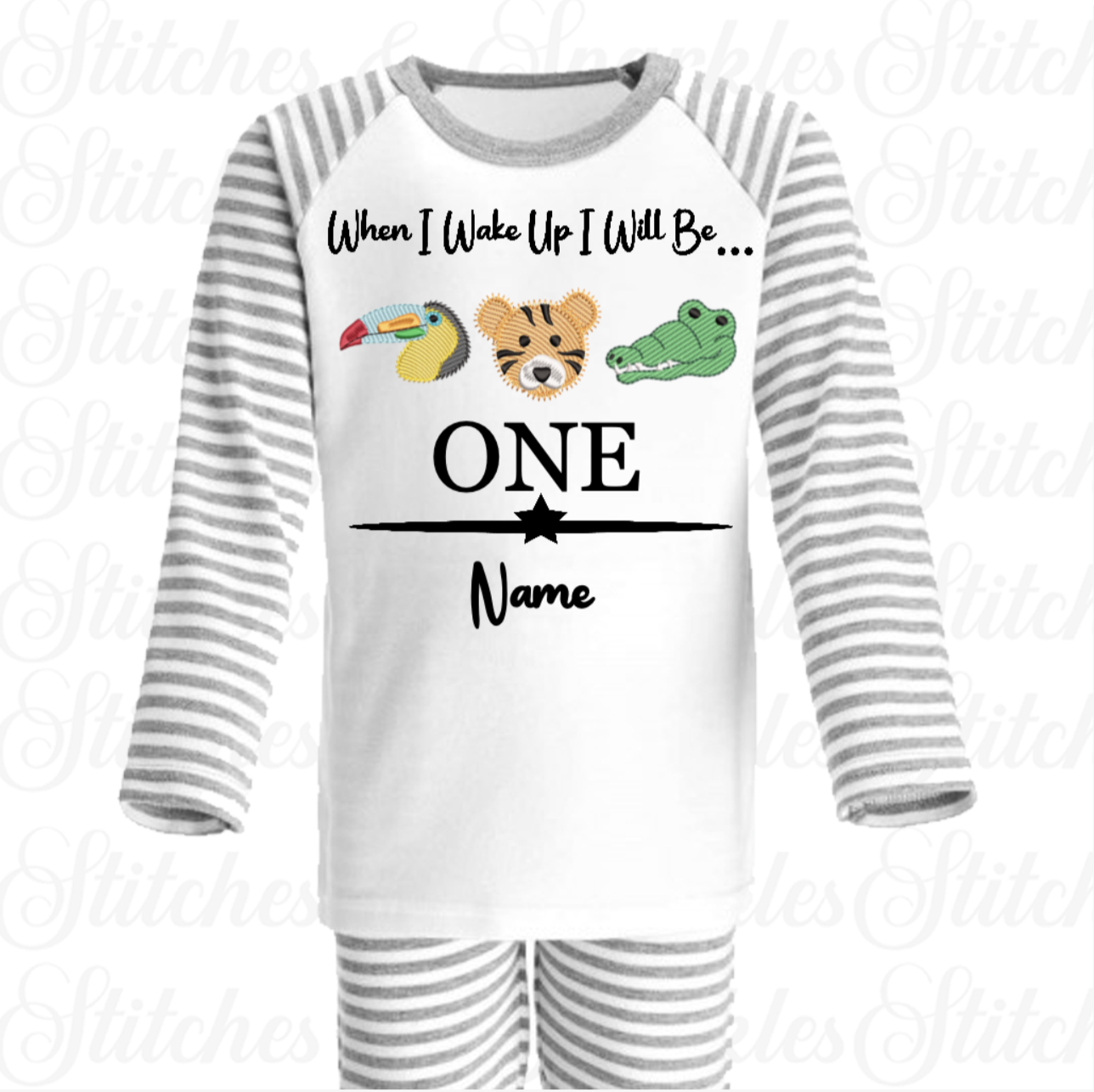 Embroidered Safari Birthday Animal Pyjamas