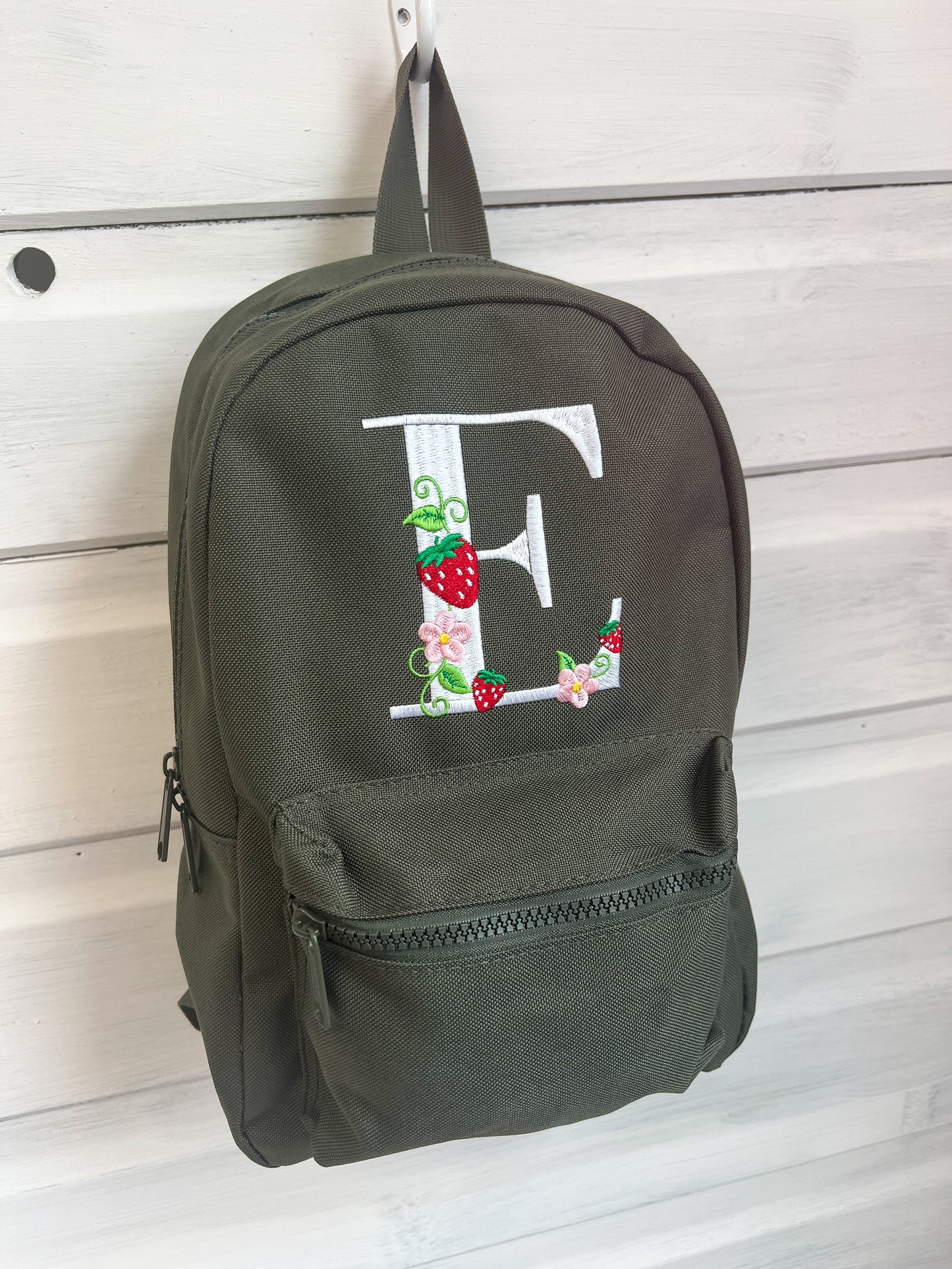 Strawberry Initial / Letter - Embroidered Backpack