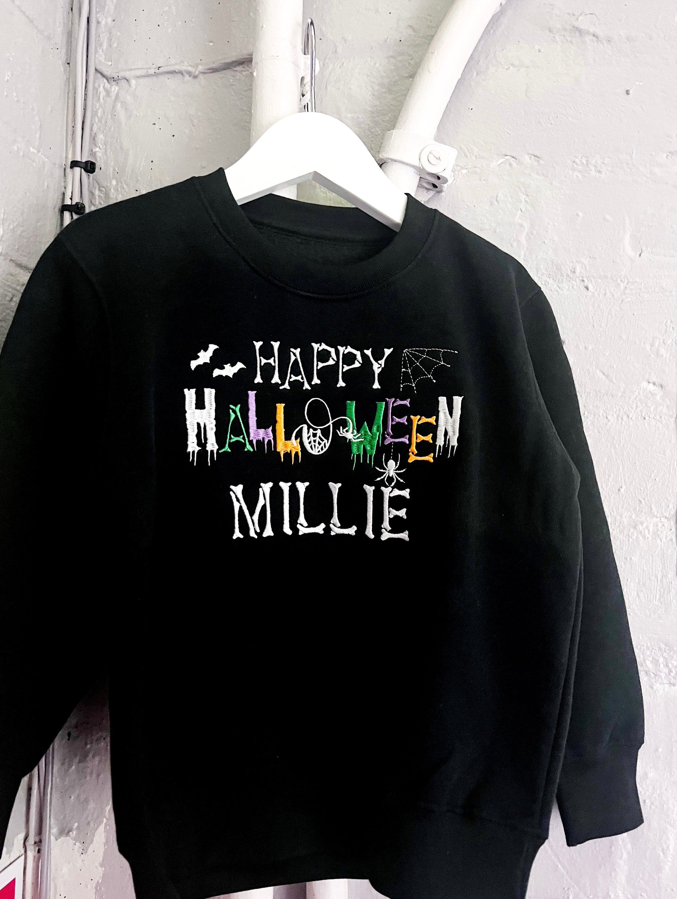 Embroidered Happy Halloween Spooky Spider Sweatshirt / Jumper