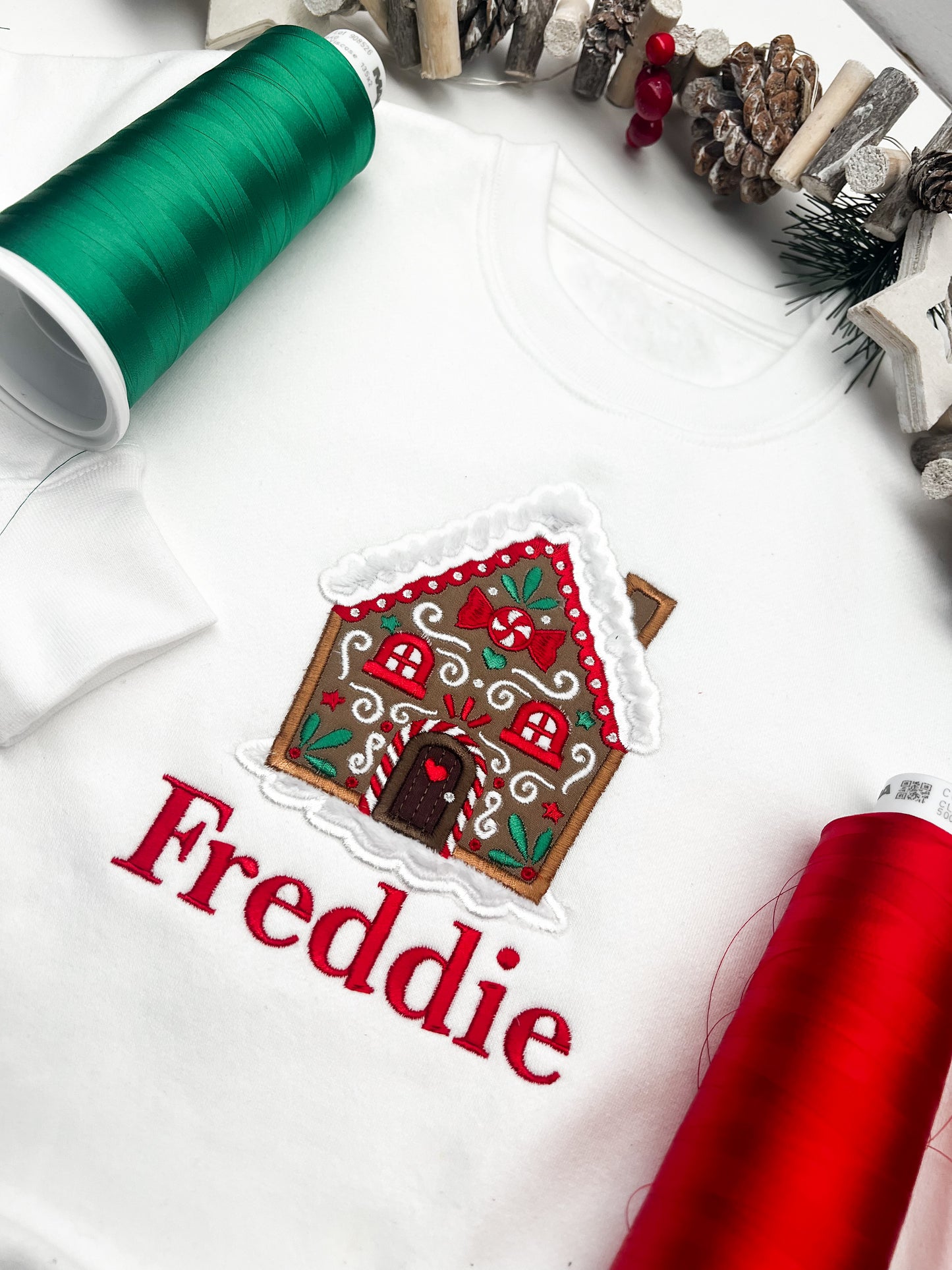 Embroidered Gingerbread House Christmas Sweatshirt / Jumper