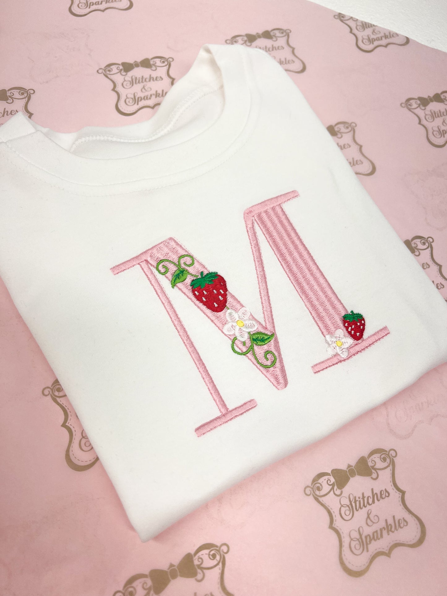 Strawberry Initial / Letter - Embroidered  T-shirt