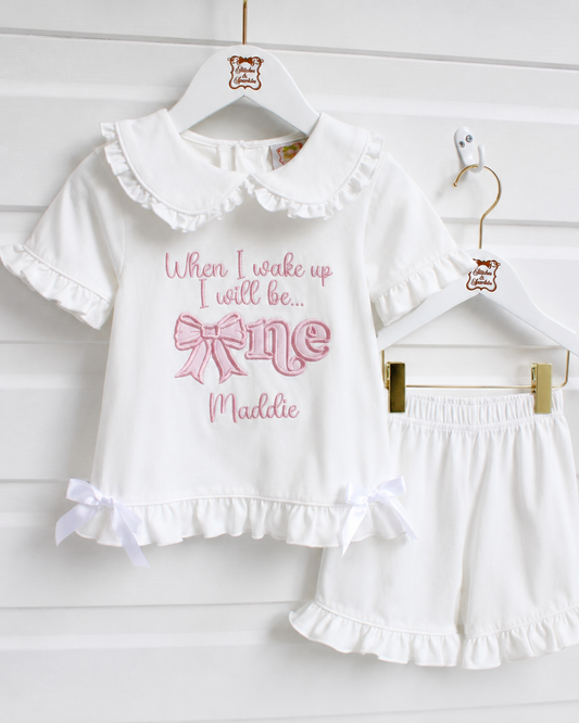 Bow - Embroidered Frill Shorts Nightwear Pyjama Set