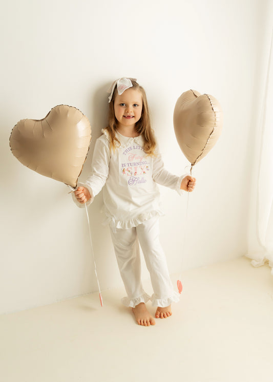 Fairy Birthday Eve - Embroidered Elizabeth Ruffle Frills Long Nightwear Pyjama Set
