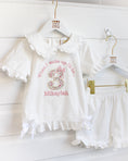 Load image into Gallery viewer, Floral Birthday & Bow - Embroidered Elizabeth Ruffle Frills Shorts Nightwear Pyjama Set
