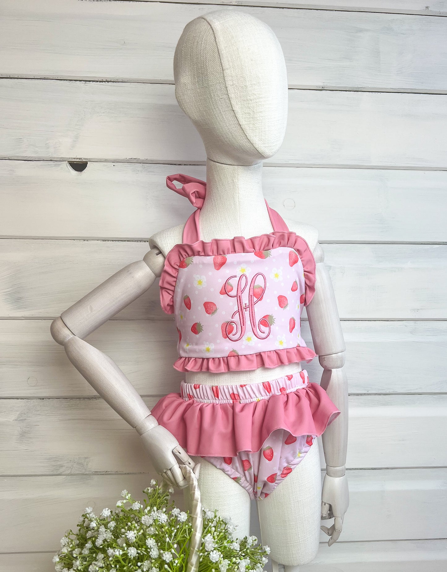 Arielle Strawberry Swimwear Embroidered Initial