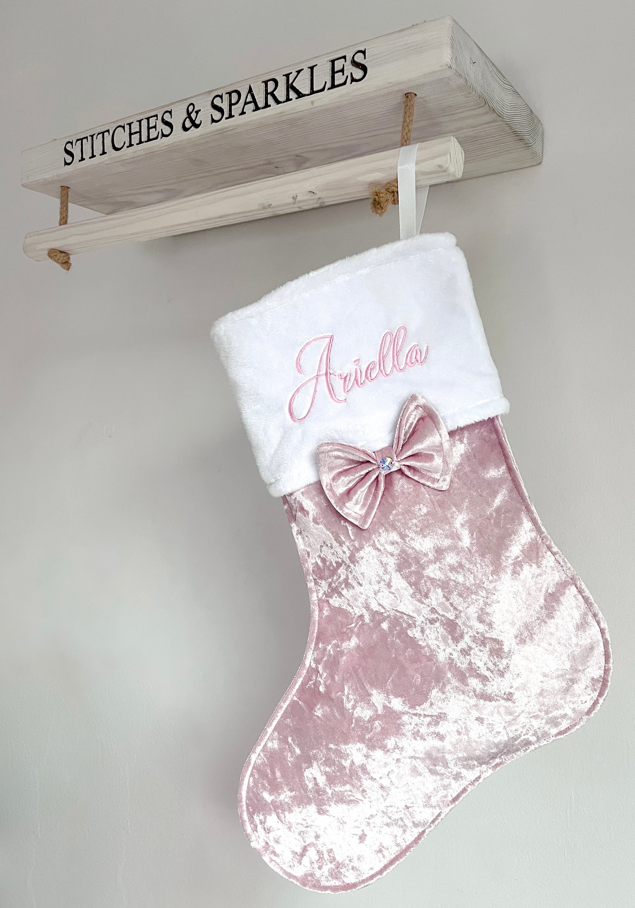 Handmade Embroidered Crushed Velvet Christmas Stocking