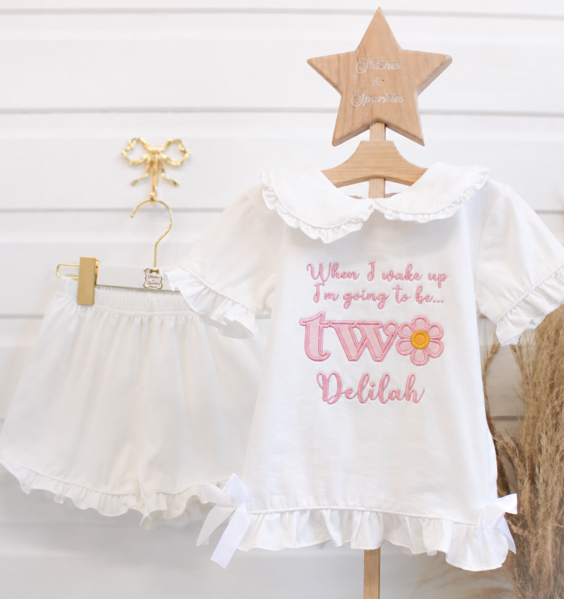 Daisy - Embroidered Elizabeth Ruffle Shorts Nightwear Pyjama Set