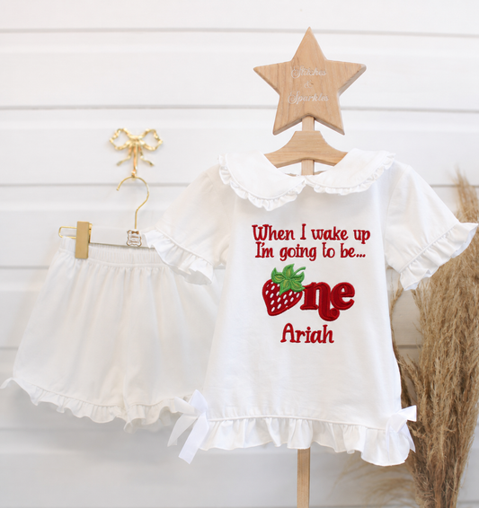 Strawberry - Embroidered Frill Shorts Nightwear Pyjama Set