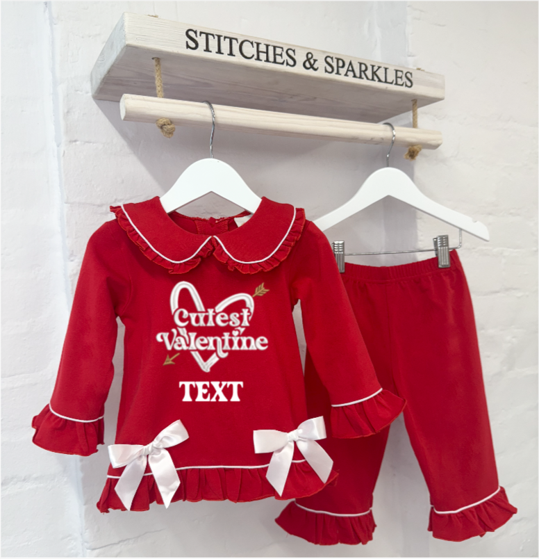 Cutest Valentine Red Frill & Boys Collar Pyjama Set