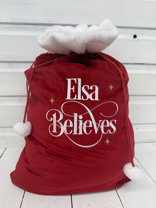 Believes - Embroidered Plush Santa Sack