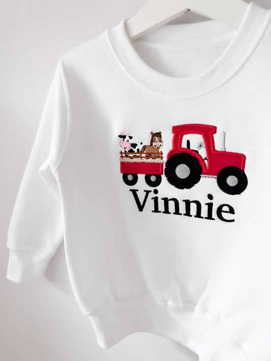 Embroidered Farm Animals Tractor Sweatshirt / Jumper