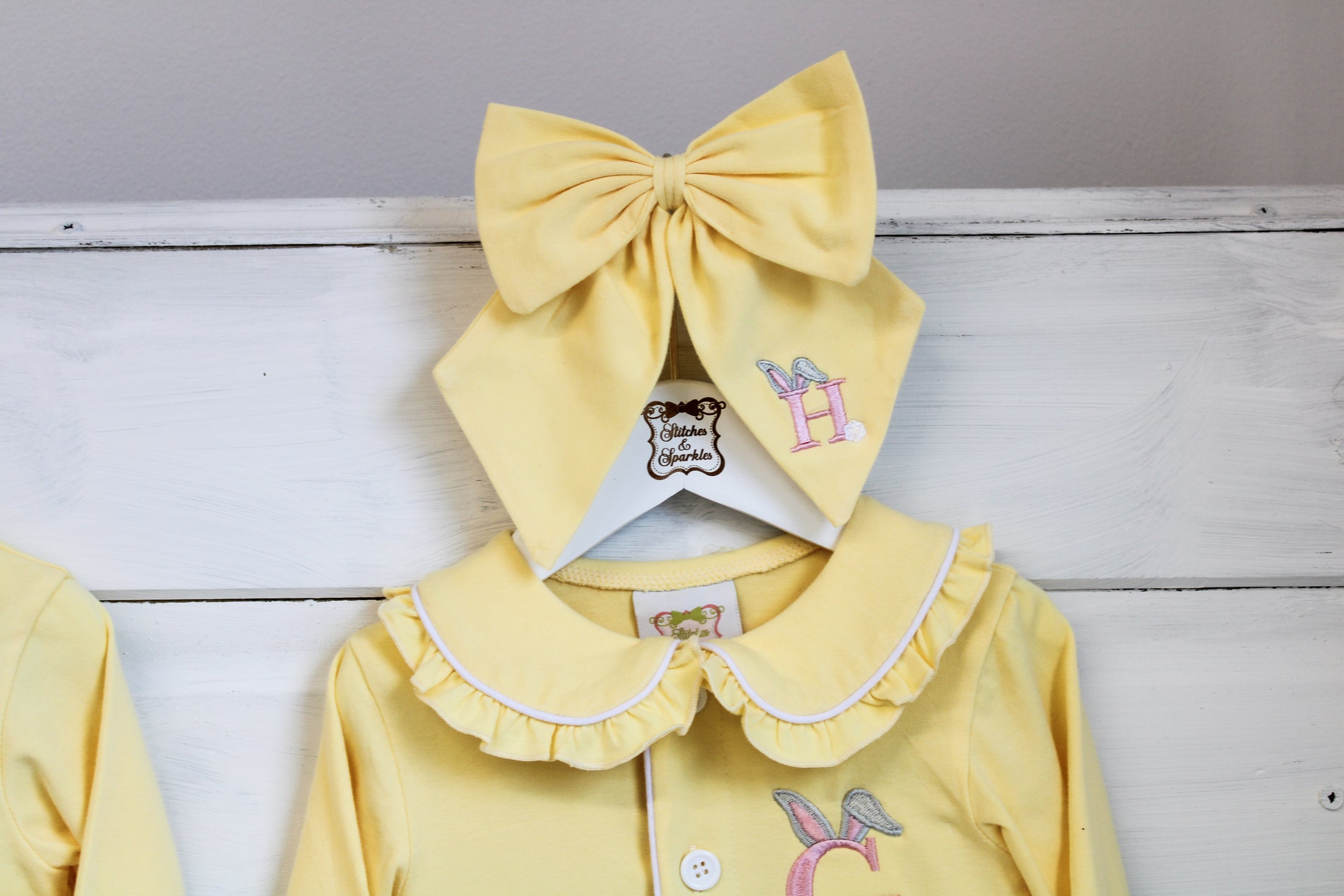 Embroidered Lemon Easter Initial Bow