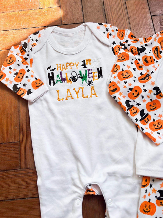 Embroidered Happy 1st Halloween Spooky Romper