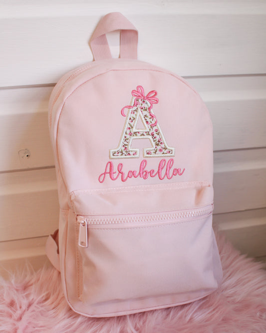 Bow Floral Initial / Letter - Embroidered Backpack