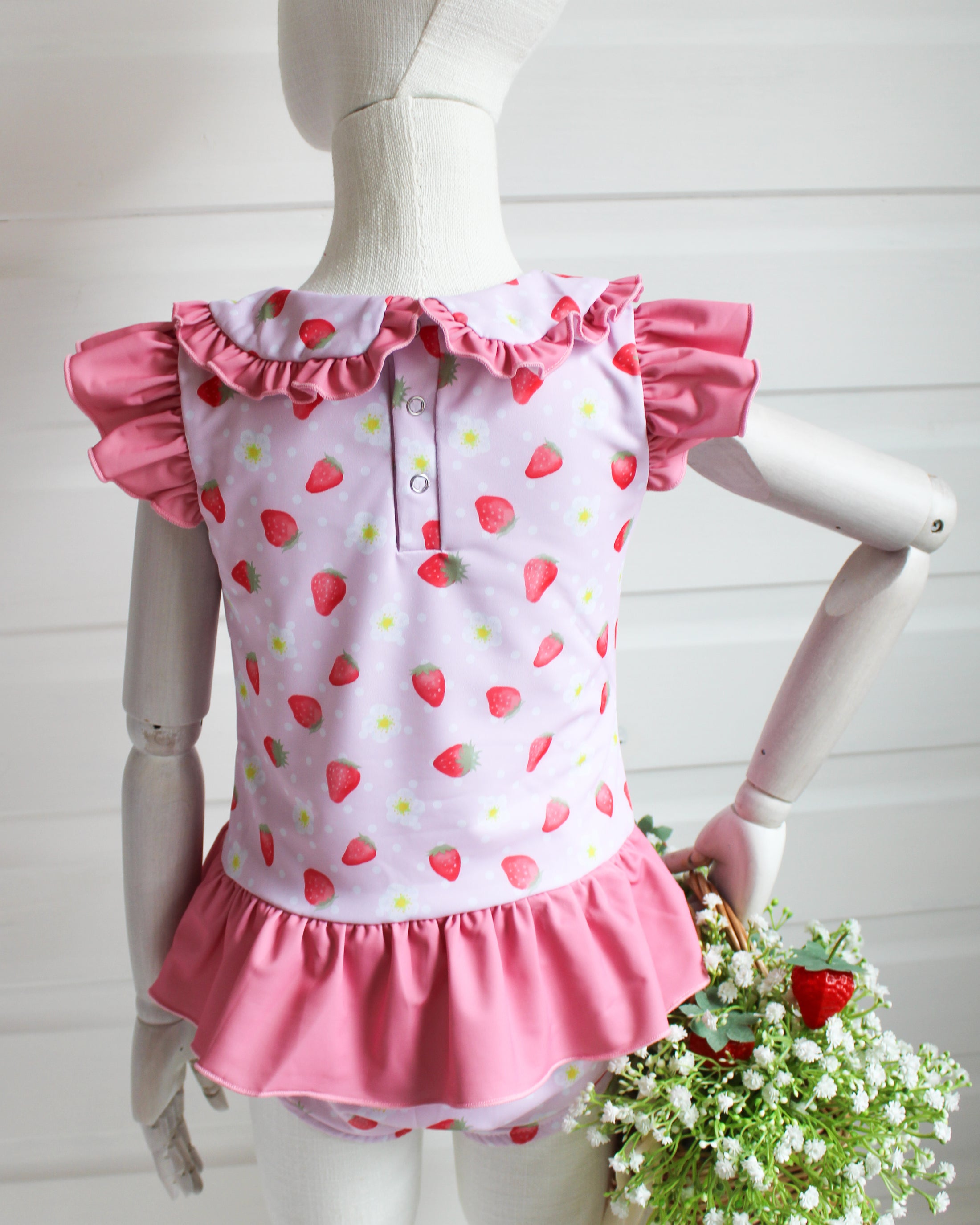 Exclusive Strawberry Embroidered Initial Swim Bather