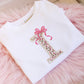 Bow Floral Initial  - Embroidered  T-shirt