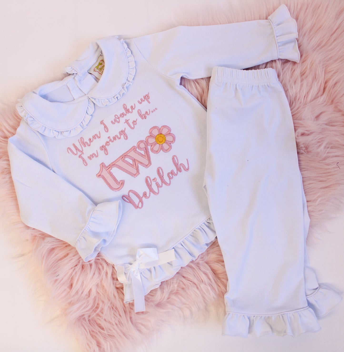 Daisy - Embroidered Elizabeth Ruffle Long Nightwear Pyjama Set