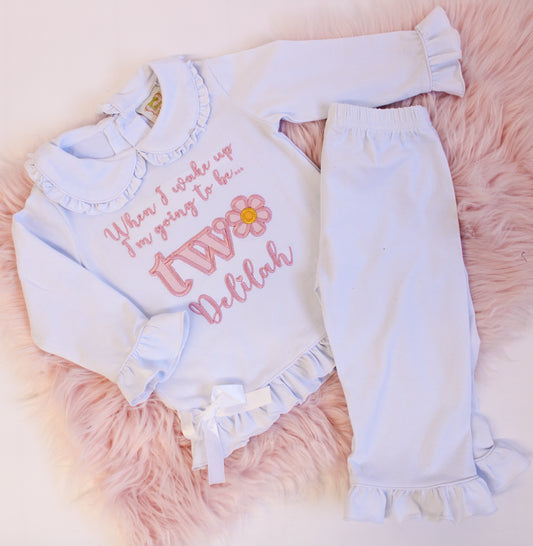 Daisy - Embroidered Elizabeth Ruffle Long Nightwear Pyjama Set