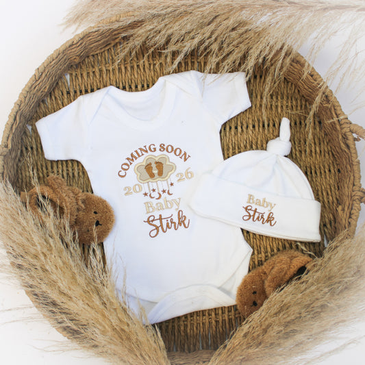 Coming Soon -  Cloud Pregnancy Baby Announcement - Embroidered Vest / Bodysuit