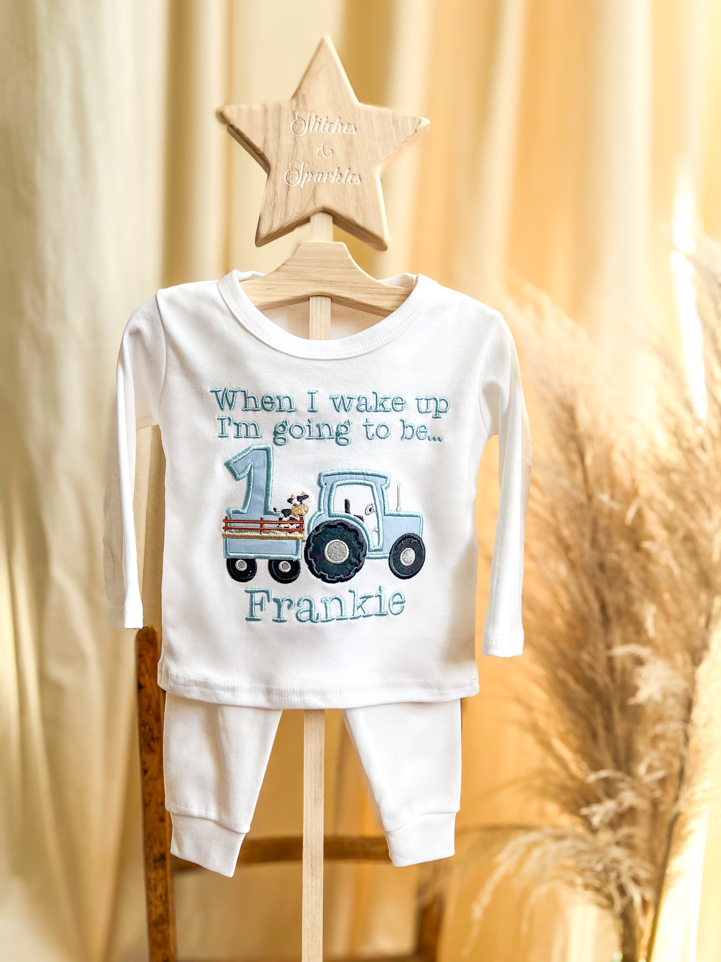 Farm tractor Birthday eve - Embroidered Lounge Pyjama Set