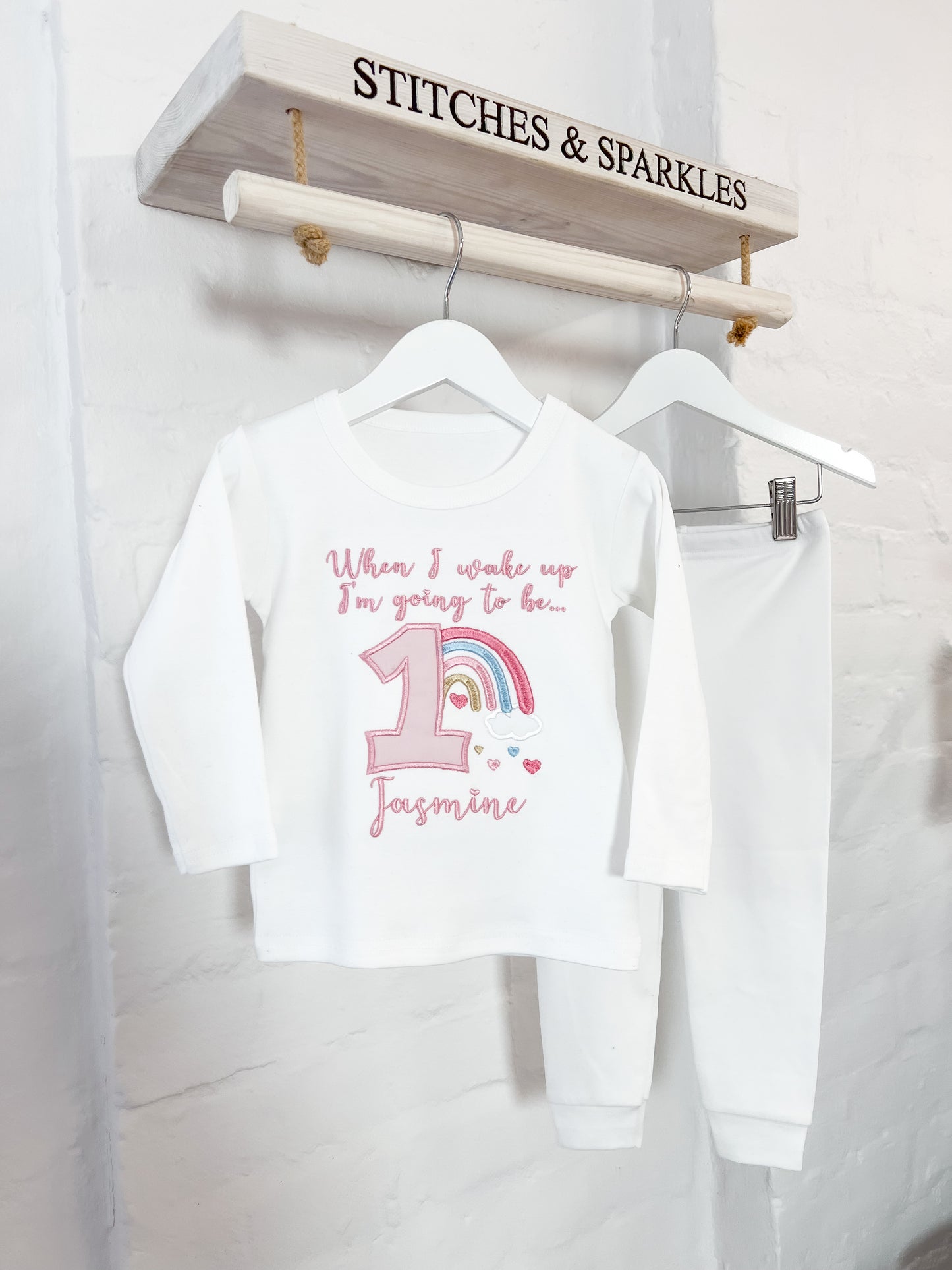 Boho Rainbow Birthday Eve - Embroidered Lounge Pyjama Set