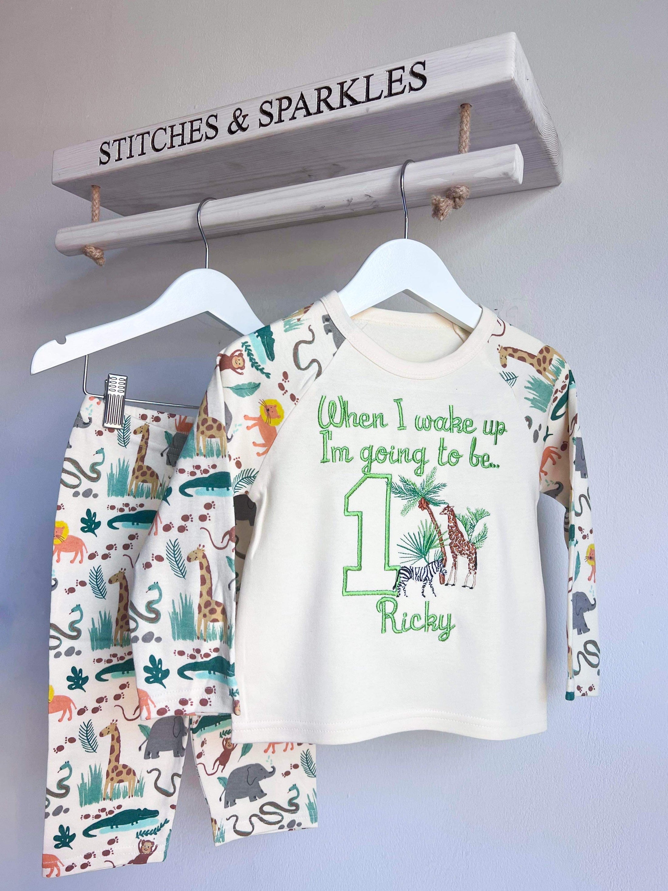 Embroidered Birthday Safari African Zoo Animal Pyjamas