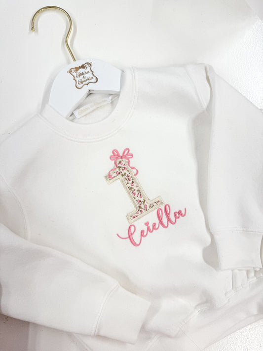 Birthday Age Bow - Embroidered Sweatshirt / Jumper